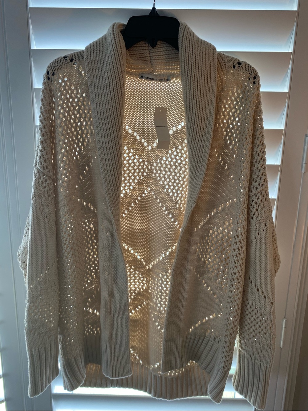 Abercrombie Oversized Open-Knit Shawl Collar Cardigan Sweater - Cream